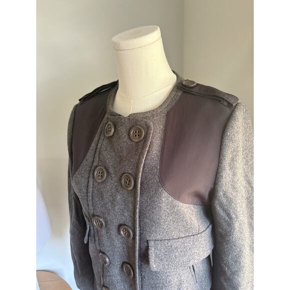 BCBGMaxAzria Gray Wool Blend Military Jacket Womens XS Double Breasted Fall Coat - Picture 2 of 10
